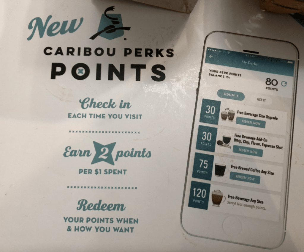 Caribou Perks gives their members a choice as they can redeem loyalty points when and how they want.