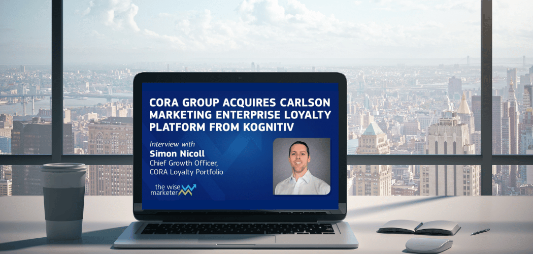 cora group acquires carlson marketing enterprise loyalty platform from kognitiv text on blue background